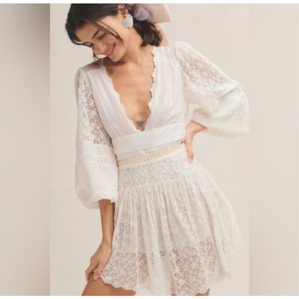 NWT $995 Loveshackfancy Jiona paneled crocheted cotton embroidered dress size 00